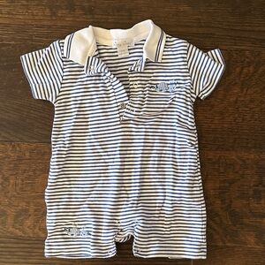 Kissy Kissy Blue and White Striped Romper with Whales